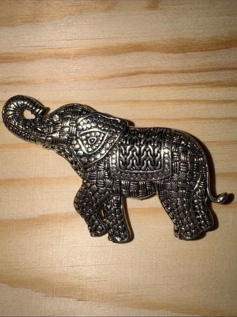 Vintage silver-tone textured elephant figural brooch pin.